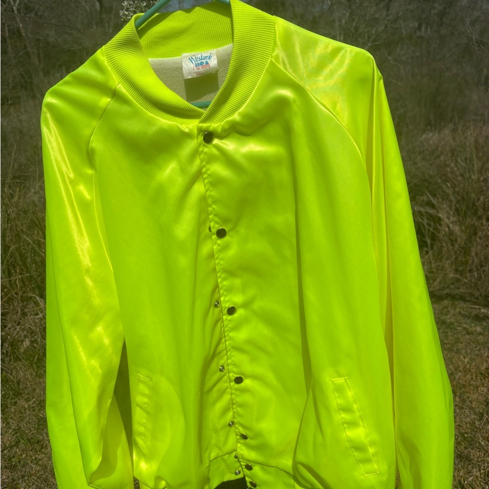 Vintage Desert Tortoise Days Neon Yellow Bomber Jacket Made in USA 1991